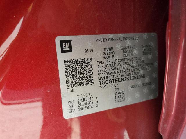 1GCGTEEN2K1351058 - 2019 CHEVROLET COLORADO ZR2 RED photo 13