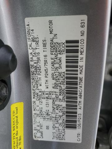 3TMJU4GN2EM170978 - 2014 TOYOTA TACOMA DOUBLE CAB PRERUNNER SILVER photo 12