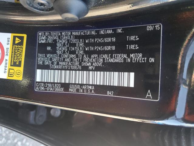 5TDKKRFH1FS109576 - 2015 TOYOTA HIGHLANDER XLE 黑色 照片 13