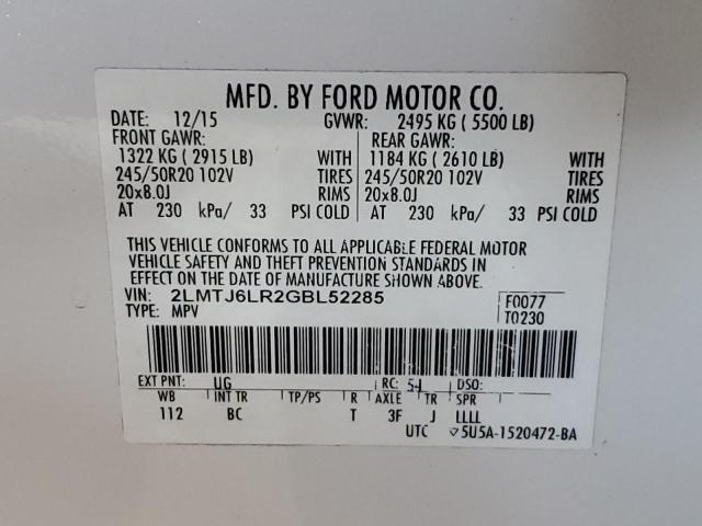 2LMTJ6LR2GBL52285 - 2016 LINCOLN MKX RESERVE WHITE photo 12