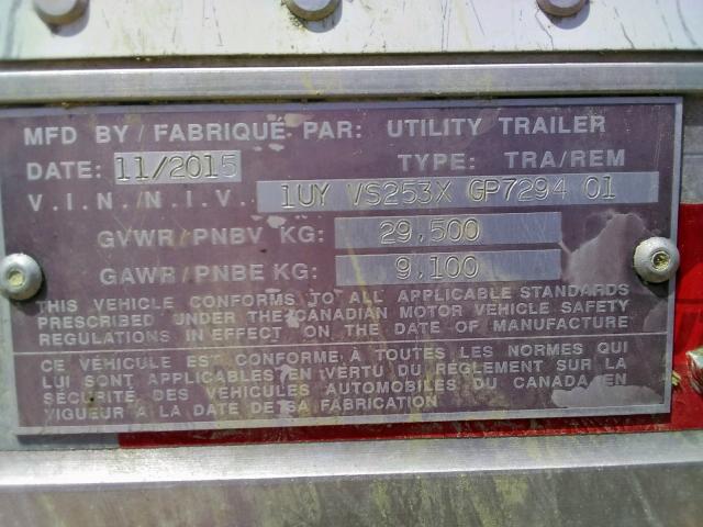 1UYVS253XGP729401 - 2016 UTILITY TRAILER WHITE photo 10
