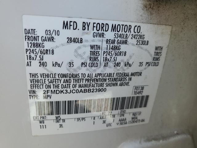 2FMDK3JC0ABB23900 - 2010 FORD EDGE SEL WHITE photo 13