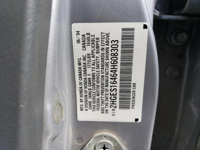 2HGES16464H608303 - 2004 HONDA CIVIC DX SILVER photo 12