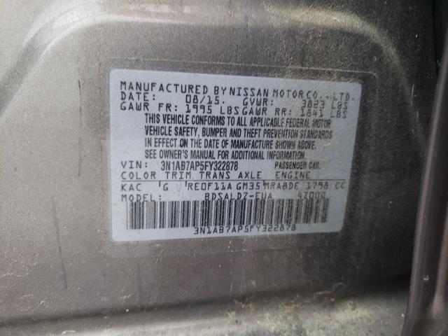 3N1AB7AP5FY322878 - 2015 NISSAN SENTRA S GRAY photo 12