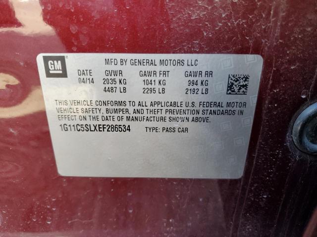 1G11C5SLXEF286534 - 2014 CHEVROLET MALIBU 1LT RED photo 13