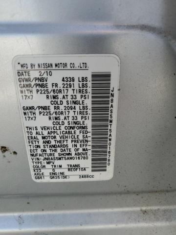 JN8AS5MT5AW016780 - 2010 NISSAN ROGUE S SILVER photo 13