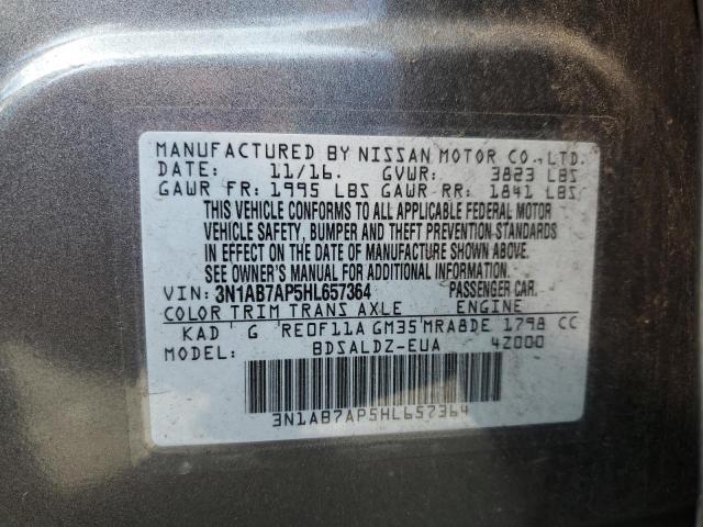 3N1AB7AP5HL657364 - 2017 NISSAN SENTRA S GRAY photo 13