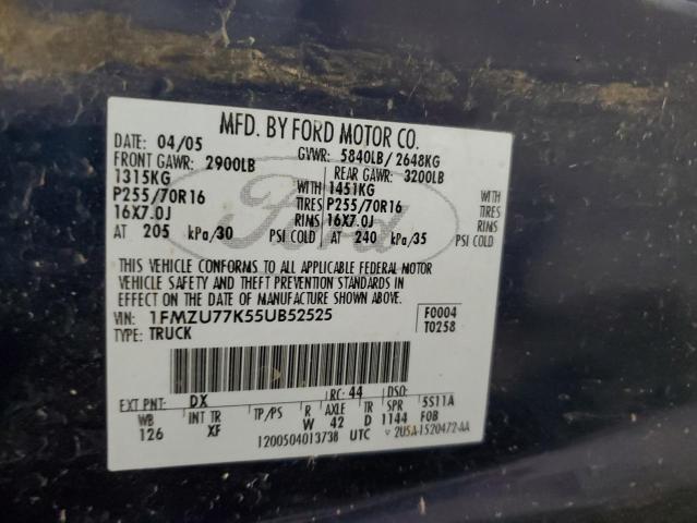 1FMZU77K55UB52525 - 2005 FORD EXPLORER S BLUE photo 12