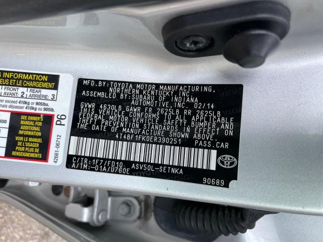 4T4BF1FK0ER390251 - 2014 TOYOTA CAMRY L SILVER photo 10