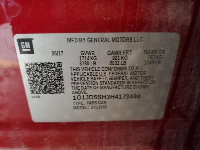 1G1JD5SH3H4173484 - 2017 CHEVROLET SONIC LT RED photo 12