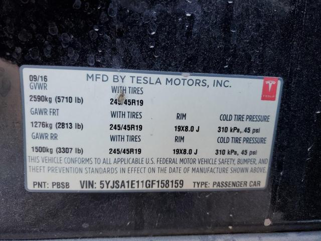 5YJSA1E11GF158159 - 2016 TESLA MODEL S BLACK photo 12