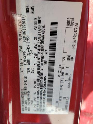 1FMCU0J91HUD84305 - 2017 FORD ESCAPE TITANIUM RED photo 13