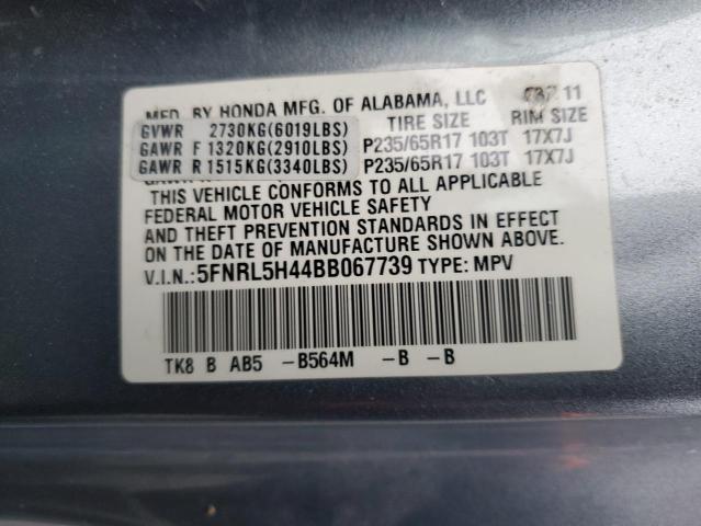 5FNRL5H44BB067739 - 2011 HONDA ODYSSEY EX BLUE photo 13