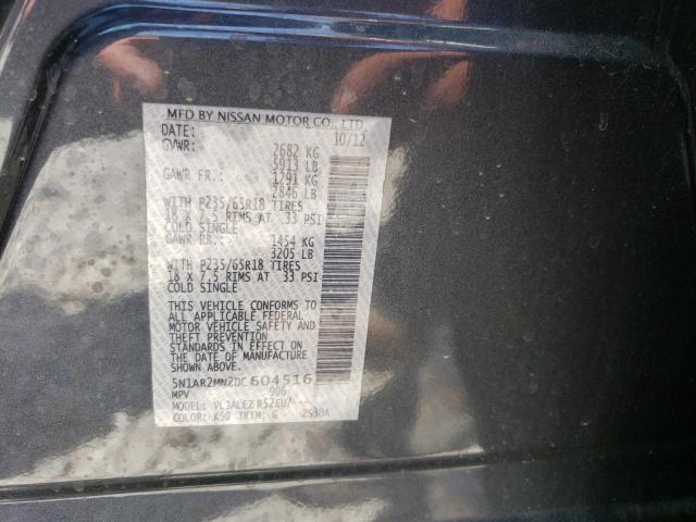 5N1AR2MN2DC604516 - 2013 NISSAN PATHFINDER S GRAY photo 12