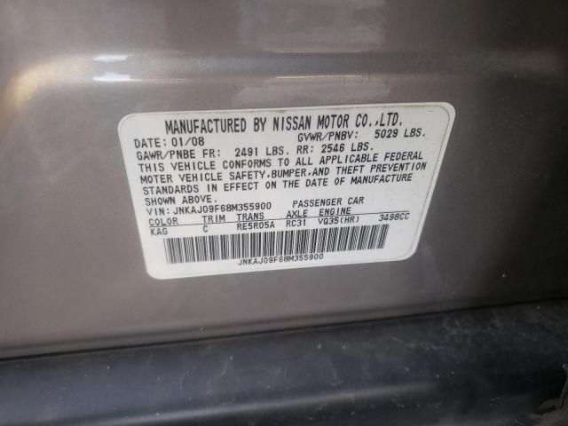 JNKAJ09F68M355900 - 2008 INFINITI EX35 BASE Մոխրագույն լուսանկար 13