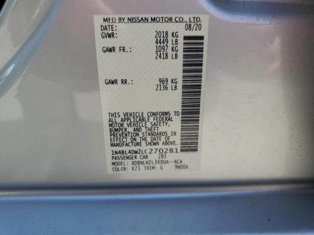 1N4BL4DW2LC270281 - 2020 NISSAN ALTIMA SV SILVER photo 12