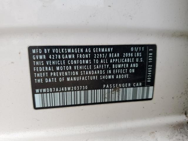 WVWDB7AJ4BW203730 - 2011 VOLKSWAGEN GOLF WHITE photo 12