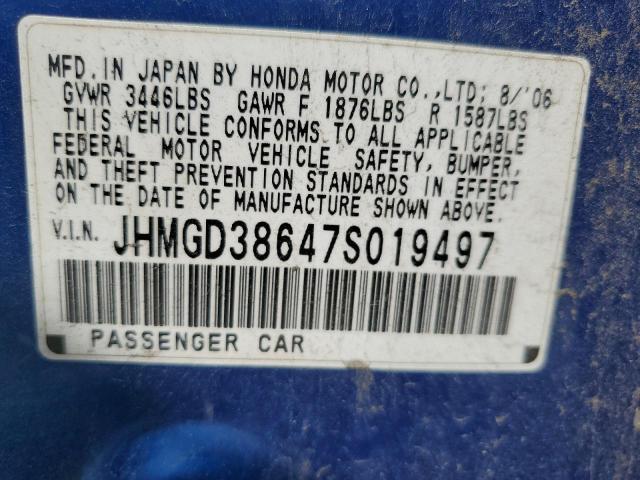 JHMGD38647S019497 - 2007 HONDA FIT S BLUE photo 13