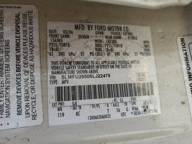 5LMFU28506LJ22478 - 2006 LINCOLN NAVIGATOR თეთრი ფოტო 13