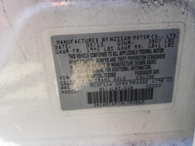 3N1AB7AP7DL723262 - 2013 NISSAN SENTRA S WHITE photo 13