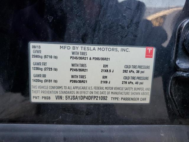 5YJSA1DP4DFP21092 - 2013 TESLA MODEL S BLACK photo 12