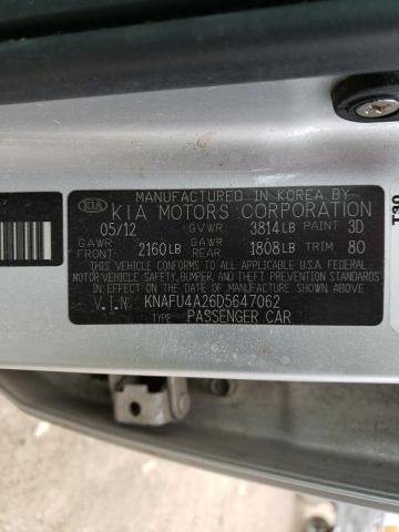 KNAFU4A26D5647062 - 2013 KIA FORTE EX SILVER photo 12