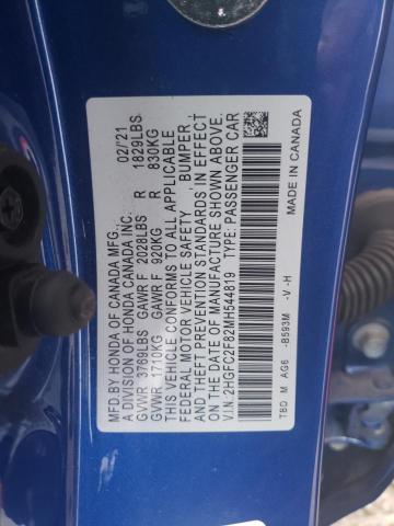 2HGFC2F82MH544819 - 2021 HONDA CIVIC SPORT 蓝色 照片 12