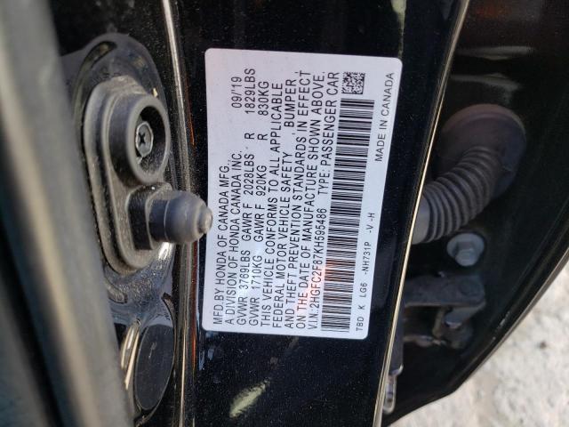 2HGFC2F87KH595486 - 2019 HONDA CIVIC SPORT 黑色 照片 12