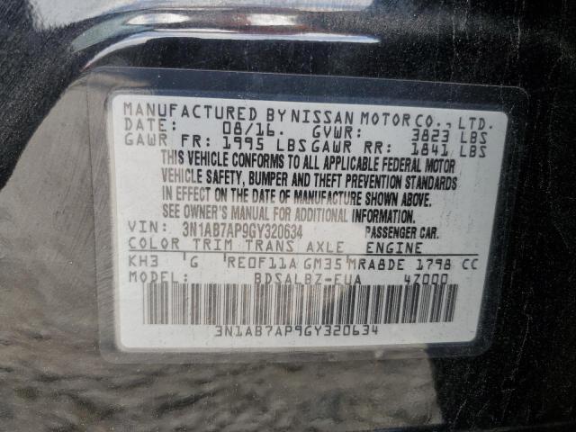 3N1AB7AP9GY320634 - 2016 NISSAN SENTRA S BLACK photo 12