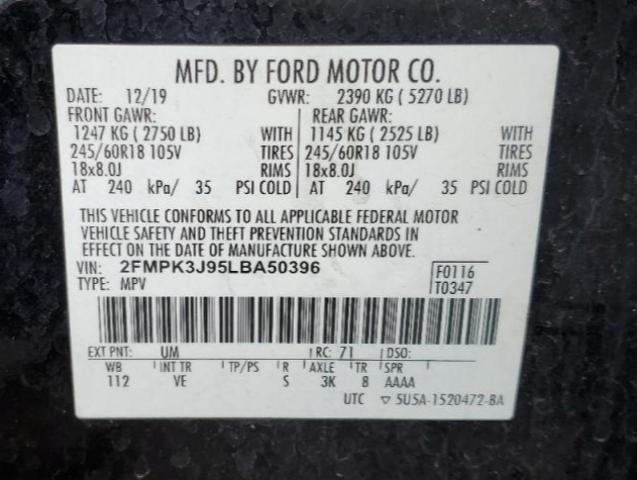 2FMPK3J95LBA50396 - 2020 FORD EDGE SEL BLACK photo 13