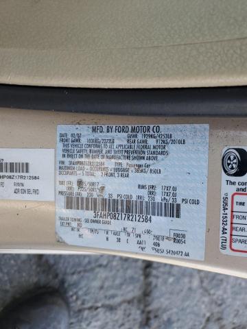 3FAHP08Z17R212584 - 2007 FORD FUSION SEL CREAM photo 12