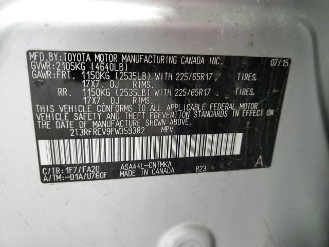 2T3RFREV9FW359382 - 2015 TOYOTA RAV4 XLE SILVER photo 13