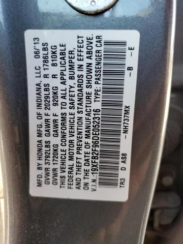 19XFB2F96DE052316 - 2013 HONDA CIVIC EXL ნაცრისფერი ფოტო 13