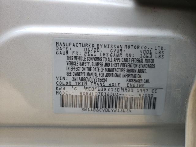 3N1AB8CV0LY215654 - 2020 NISSAN SENTRA SV SILVER photo 12