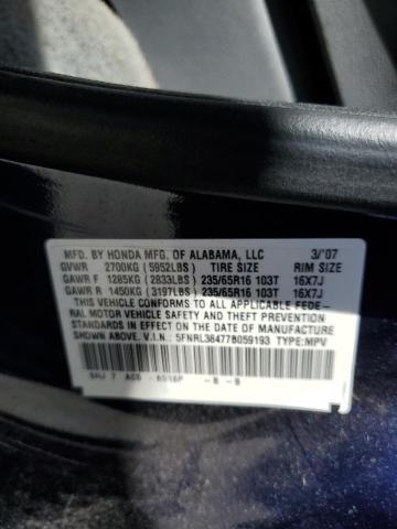 5FNRL38477B059193 - 2007 HONDA ODYSSEY EX BLUE photo 14