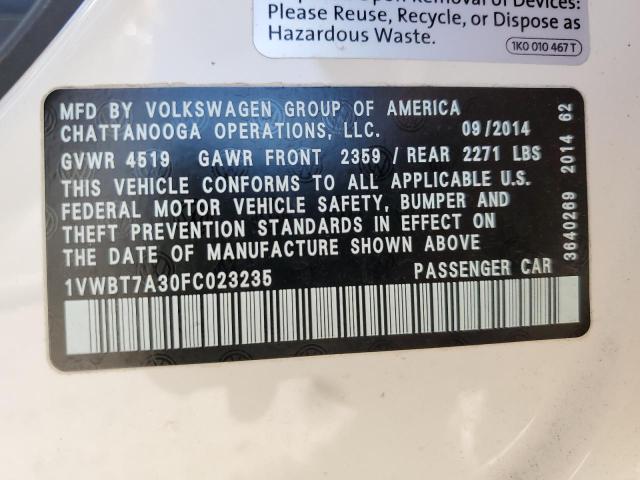 1VWBT7A30FC023235 - 2015 VOLKSWAGEN PASSAT SE 白色 照片 12