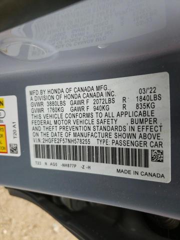 2HGFE2F57NH578255 - 2022 HONDA CIVIC SPORT 灰色 照片 12