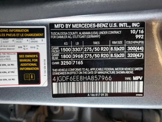 4JGDF6EE8HA857966 - 2017 MERCEDES-BENZ GLS 450 4MATIC GRAY photo 14