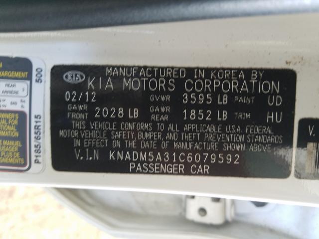 KNADM5A31C6079592 - 2012 KIA RIO LX WHITE photo 10