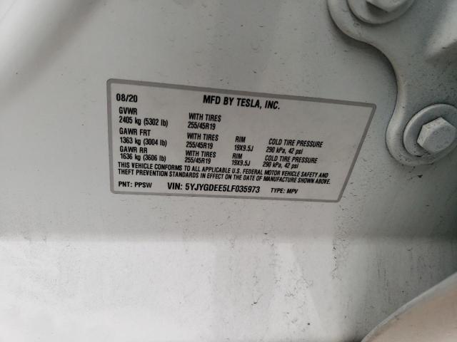 5YJYGDEE5LF035973 - 2020 TESLA MODEL Y WHITE photo 12
