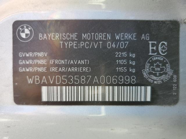 WBAVD53587A006998 - 2007 BMW 335 XI SILVER photo 13