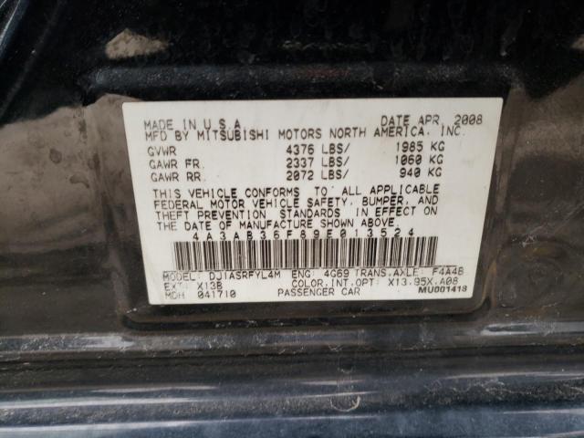 4A3AB36F89E013524 - 2009 MITSUBISHI GALANT ES BLACK photo 12