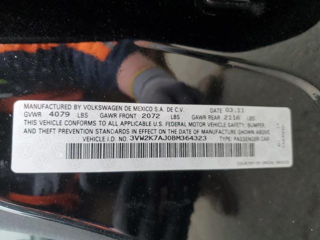 3VW2K7AJ0BM364323 - 2011 VOLKSWAGEN JETTA BASE 黑色 照片 12