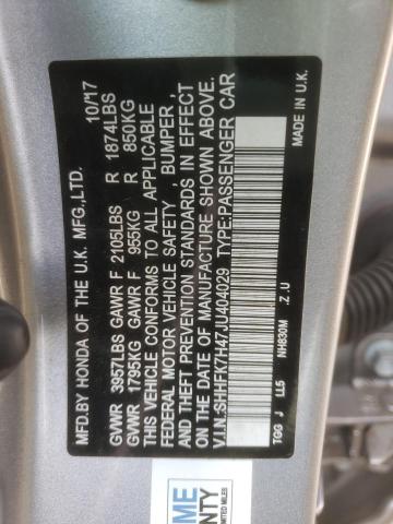 SHHFK7H47JU404029 - 2018 HONDA CIVIC SPORT 银色 照片 13