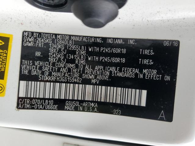 5TDKKRFH3GS159462 - 2016 TOYOTA HIGHLANDER XLE 白色 照片 13