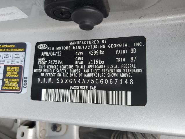 5XXGN4A75CG067148 - 2012 KIA OPTIMA EX SILVER photo 12