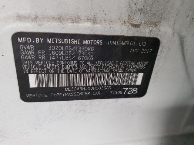 ML32A3HJXJH003689 - 2018 MITSUBISHI MIRAGE ES WHITE photo 13