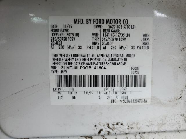 2LMTJ8LP0GBL41604 - 2016 LINCOLN MKX RESERVE Ağ foto 12