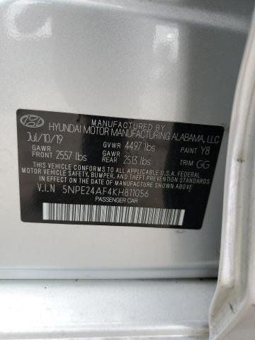 5NPE24AF4KH811056 - 2019 HYUNDAI SONATA SE SILVER photo 12