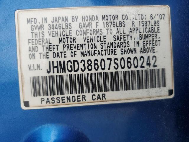 JHMGD38607S060242 - 2007 HONDA FIT S BLUE photo 12